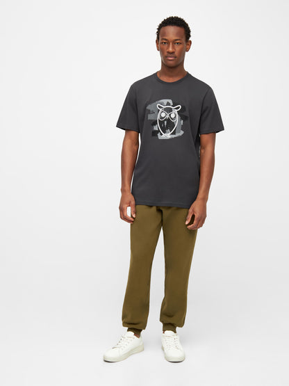 T-Shirt Regular fit owl chest print - Gray Pinstripe - KnowledgeCotton
