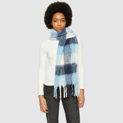 Checked Scarf Schal - Blue Check - KnowledgeCotton