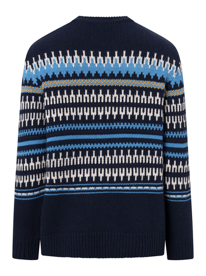 Pullover Knitted pattern crew neck - blue stripe - KnowledgeCotton