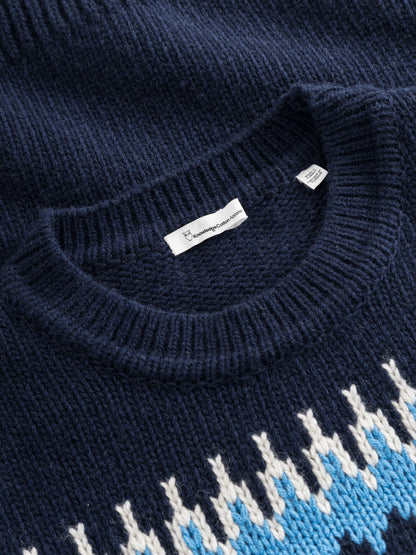 Pullover Knitted pattern crew neck - blue stripe - KnowledgeCotton