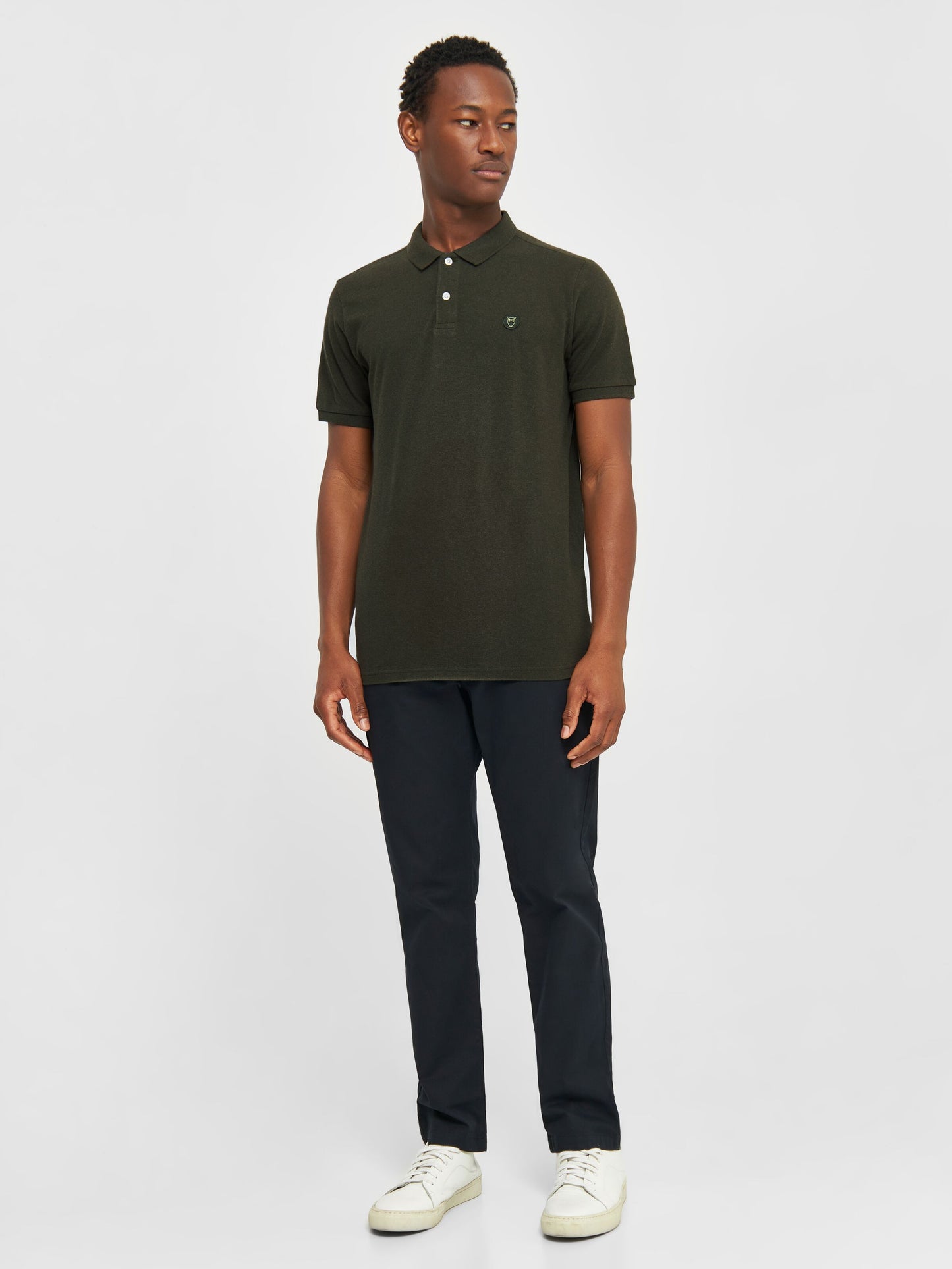 Polo TOKE basic badge - green melange - KnowledgeCotton