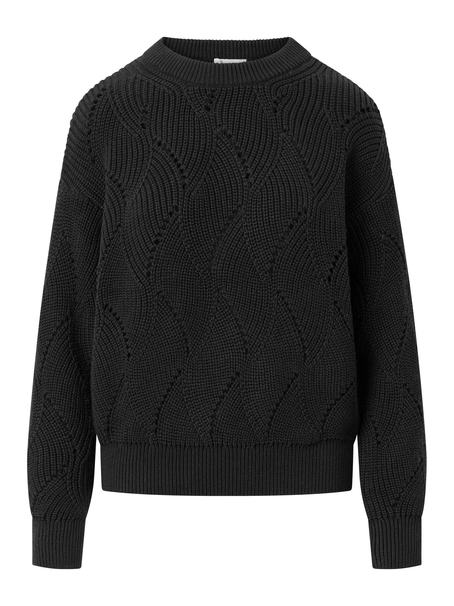 Pullover Cotton cable crew neck - Black Yet - KnowledgeCotton Apparel