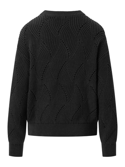 Pullover Cotton cable crew neck - Black Yet - KnowledgeCotton Apparel