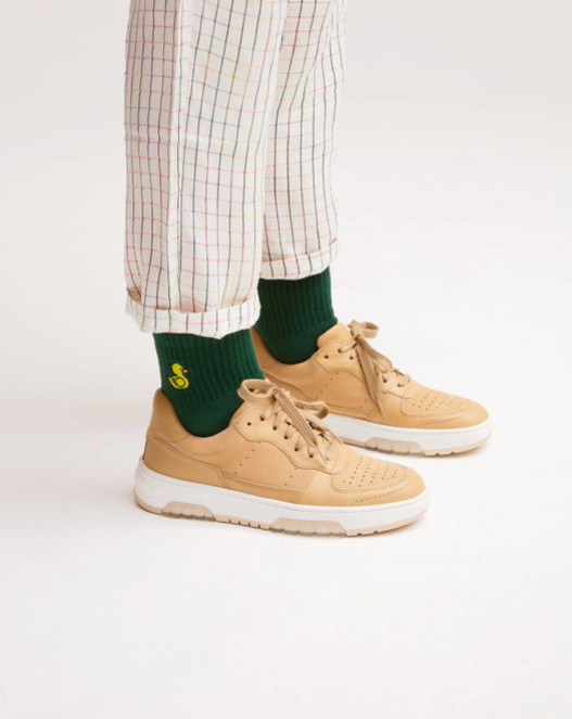 Grüne Tennissocken mit gestickter Ente