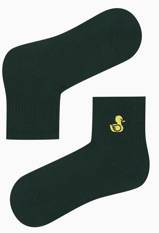 Grüne Tennissocken mit gestickter Ente