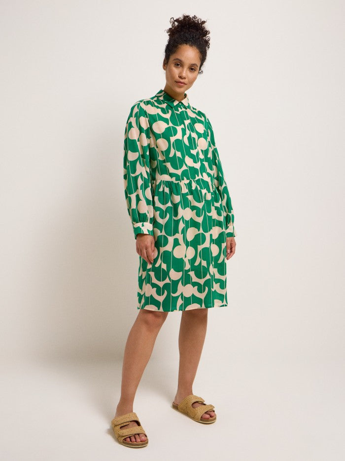 Hemdblusenkleid - graphic dots green