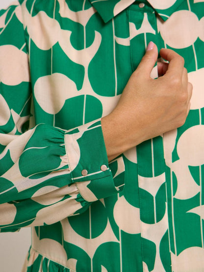 Hemdblusenkleid - graphic dots green