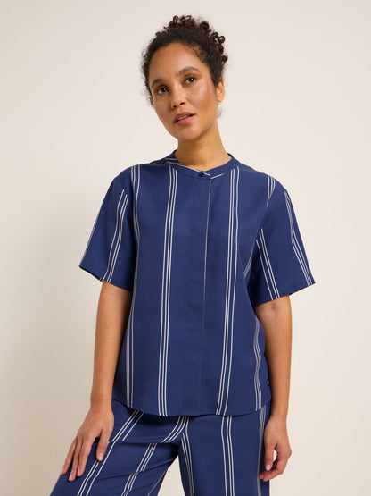 Blusenshirt - print stripe night blue - Lanius