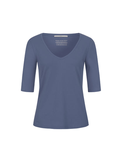 Halbarm-Shirt mit V-Ausschnitt - dove blue